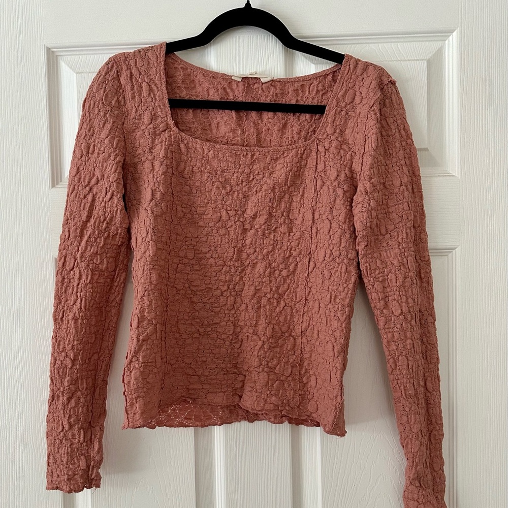 Lucky Brand Textured Salmon Long Sleeve Top